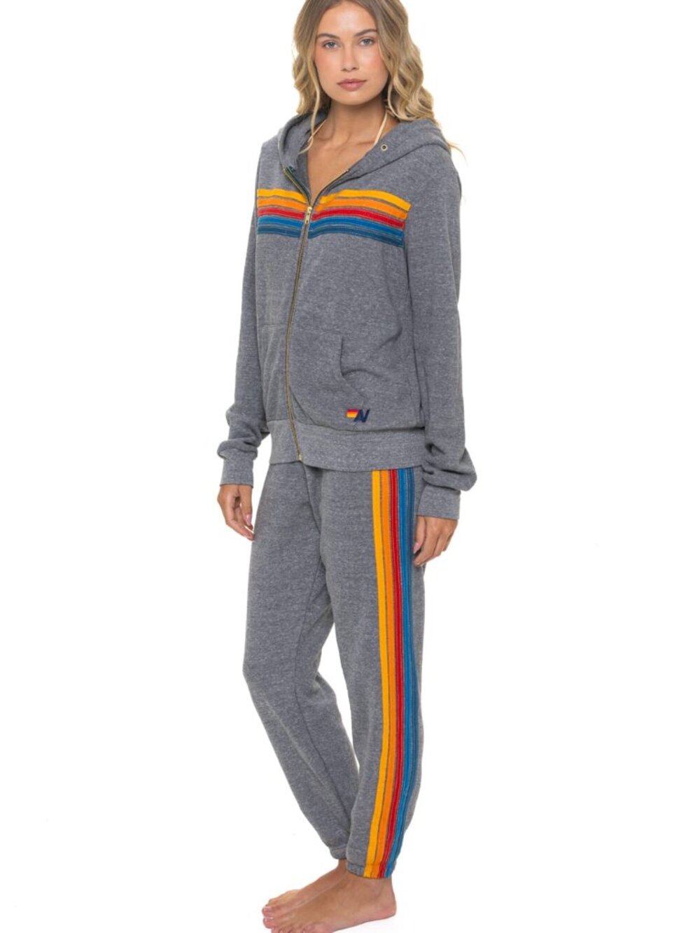NEW Aviator Nation 5 Stripe Zip Hoodie Sweatshirt Medium Heather Grey $196 msrp - Picture 6 of 6